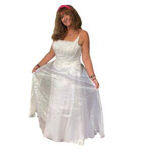 Poly USA Metallic Strapless Formal Gown Ivory Silver XL (12-14)